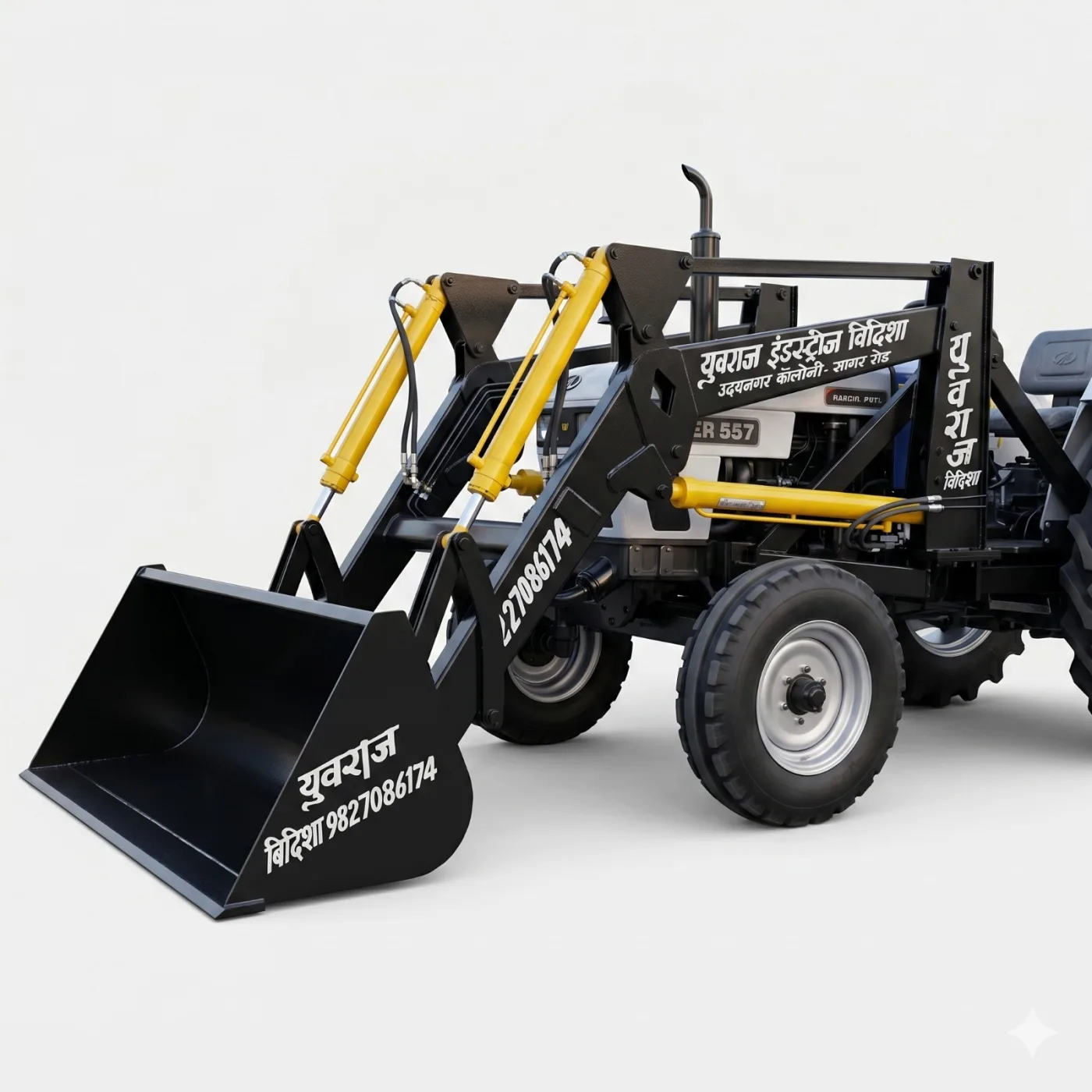 Yuvraj Industries tractor front loader angled view