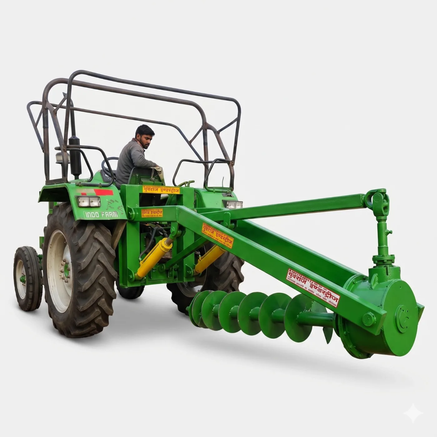 Yuvraj Industries tractor-mounted auger implement with helical bit